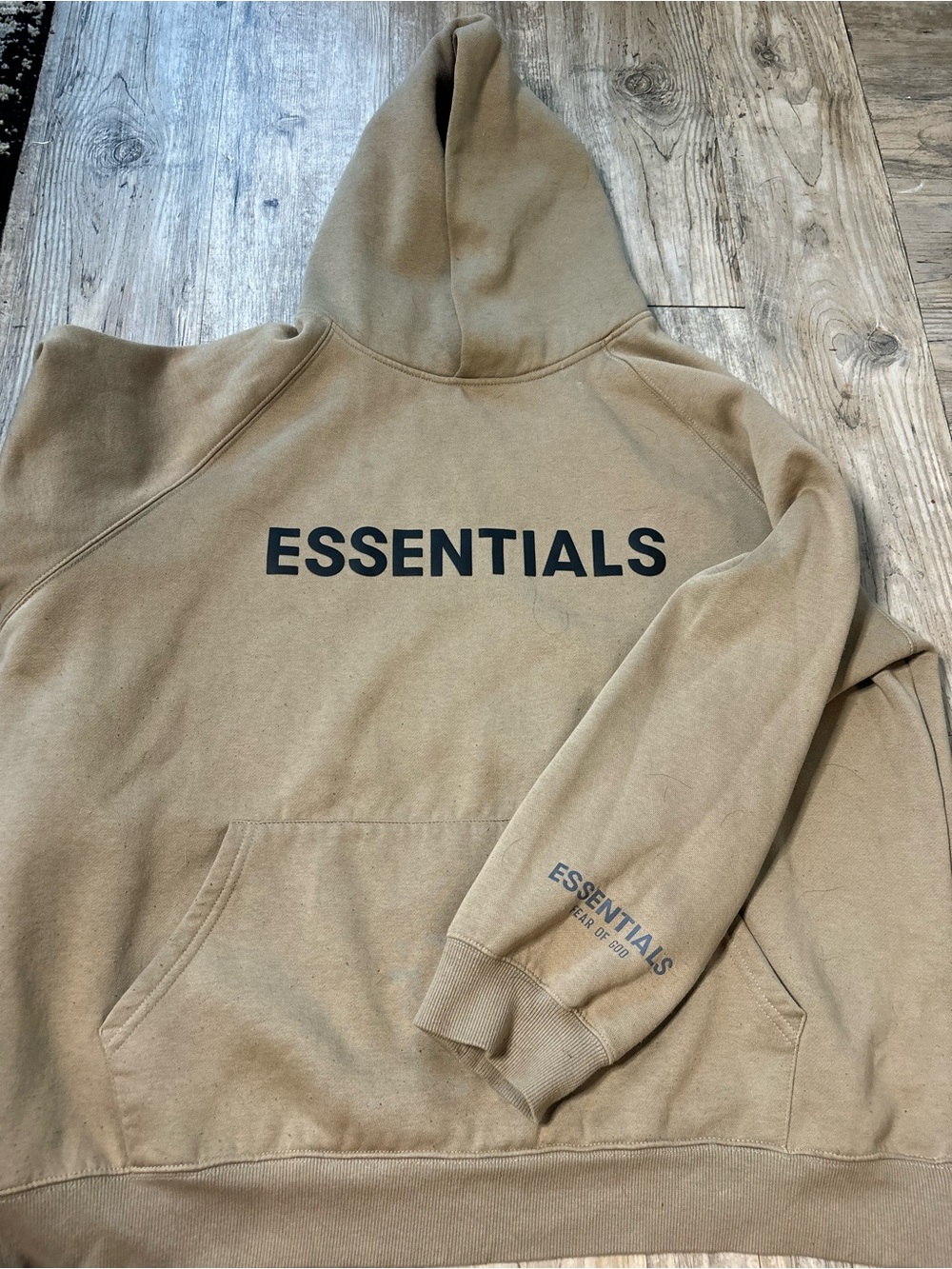 Fear of God Essentials Tan Hoodie with Black Logo